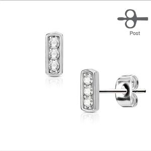 Pair of Three CZ Set Square Bar 316L Surgical Steel Post Earring Studs NEW